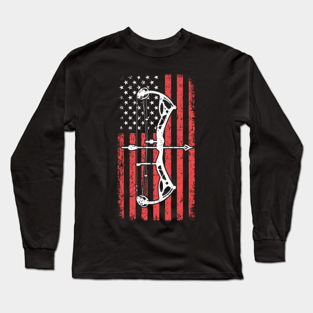 American Flag Hunter Archer Men Patriotic Bow Hunting Long Sleeve T-Shirt by Pennelli Studio